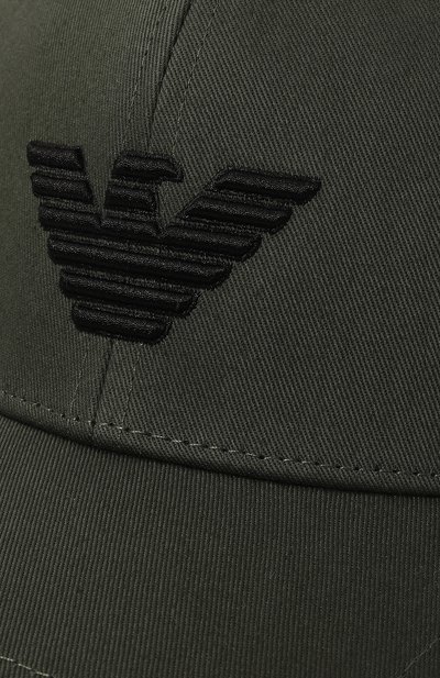 Хлопковая бейсболка EMPORIO ARMANI хаки цвета по цене 8755 руб., арт. 230102/4R500, фото 3 Хлопковая бейсболка EMPORIO ARMANI, арт. 230102/4R500, фото 3