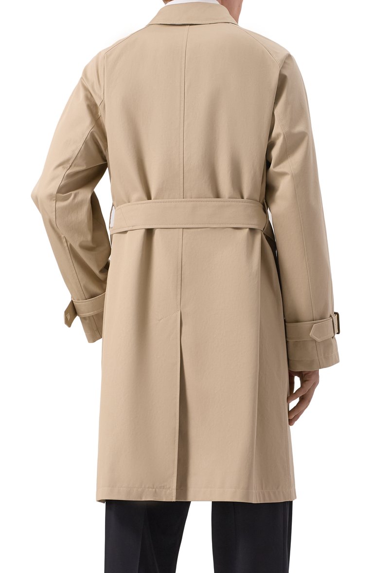 Мужской хлопковый плащ BURBERRY бежевого цвета, арт. 8108800 | Фото 4 (Материал внешний: Хлопок; Рукава: Длинные; Длина (верхняя одежда): До колена; Мужское Кросс-КТ: Плащ-верхняя одежда; Стили: Кэжуэл)