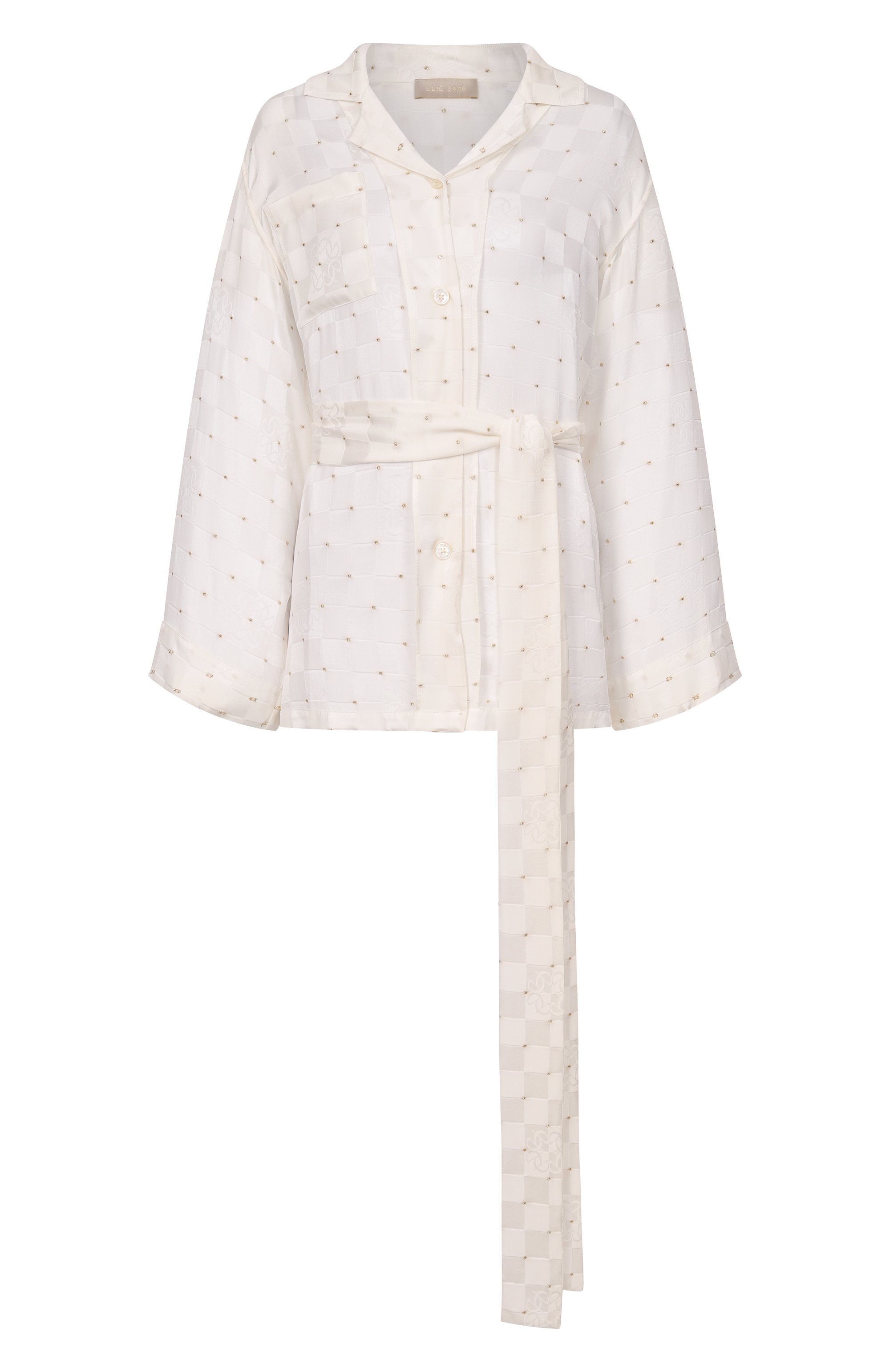 Шелковая рубашка ELIE SAAB кремового цвета по цене 214500 руб., арт. SH147NRC26/VI007, фото 1 Шелковая рубашка ELIE SAAB, арт. SH147NRC26/VI007, фото 1