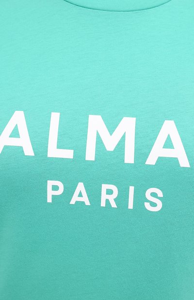 Хлопковая футболка BALMAIN бирюзового цвета по цене 35250 руб., арт. VF11350/B001, фото 5 Хлопковая футболка BALMAIN, арт. VF11350/B001, фото 5