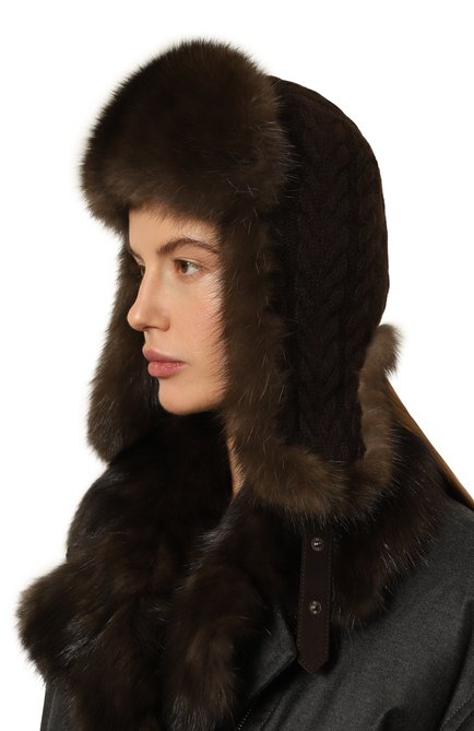 Женская шапка-ушанка с отделкой из меха соболя BLACK SABLE, арт. BS-24005G