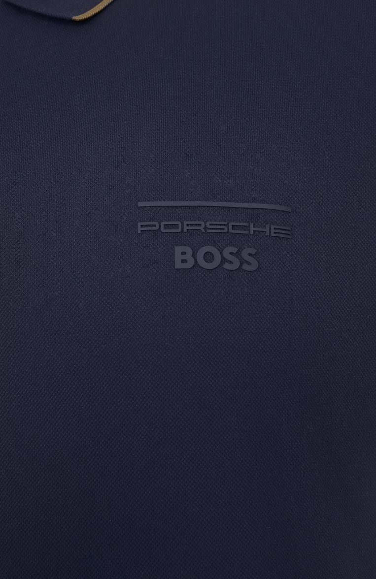 Мужское хлопковое поло boss x porsche BOSS темно-синего цвета, арт. 50531463 | Фото 6 (Рукава: Короткие; Длина (для топов): Стандартные; Материал внешний: Хлопок; Принт: Без принта; Застежка: Молния; Стили: Кэжуэл; Кросс-КТ: Джерси; Мужское Кросс-КТ: Футболка-одежда)