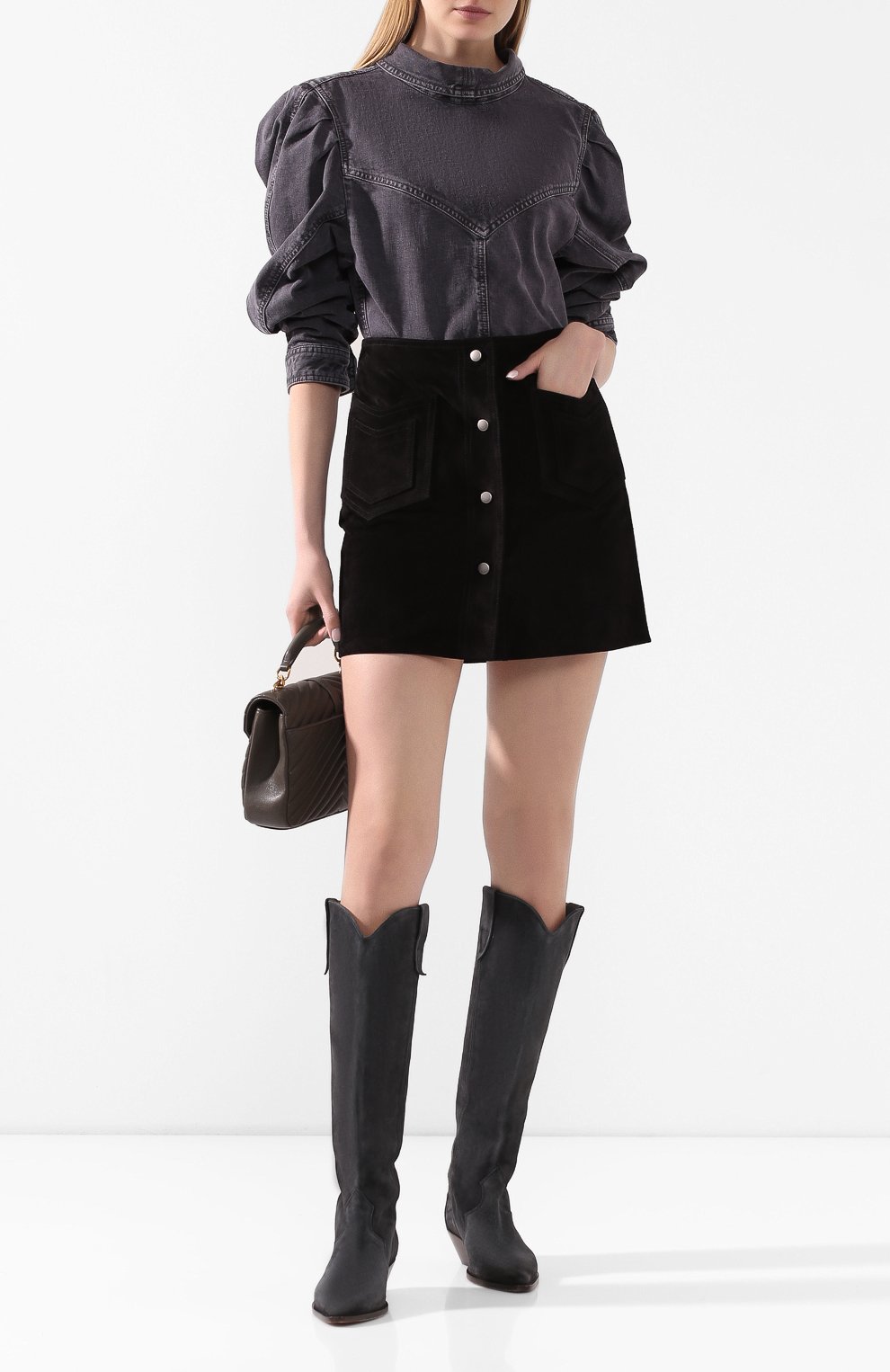 Джинсовая рубашка ISABEL MARANT темно-серого цвета по цене 54650 руб., арт. HT1746-20E010I/ESPERA, фото 2 Джинсовая рубашка ISABEL MARANT, арт. HT1746-20E010I/ESPERA, фото 2