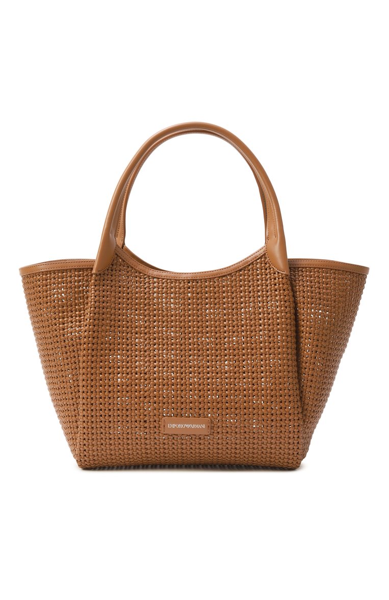 Женская сумка-тоут EMPORIO ARMANI коричневого цвета, арт. EW001009/AF14309 | Фото 1 (Автоматизация состава: Проставлено; Автоматизация ТО: Проставлено; Материал: Экокожа; Размер: medium)
