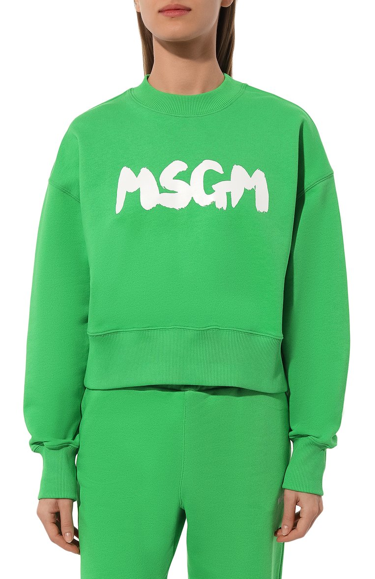 Женский хлопковый свитшот MSGM зеленого цвета, арт. 3641MDM98/247000 | Фото 3 (Рукава: Длинные; Длина (для топов): Стандартные; Материал сплава: Проставлено; Материал внешний: Хлопок; Стили: Спорт-шик; Драгоценные камни: Проставлено; Женское Кросс-КТ: Свитшот-одежда)