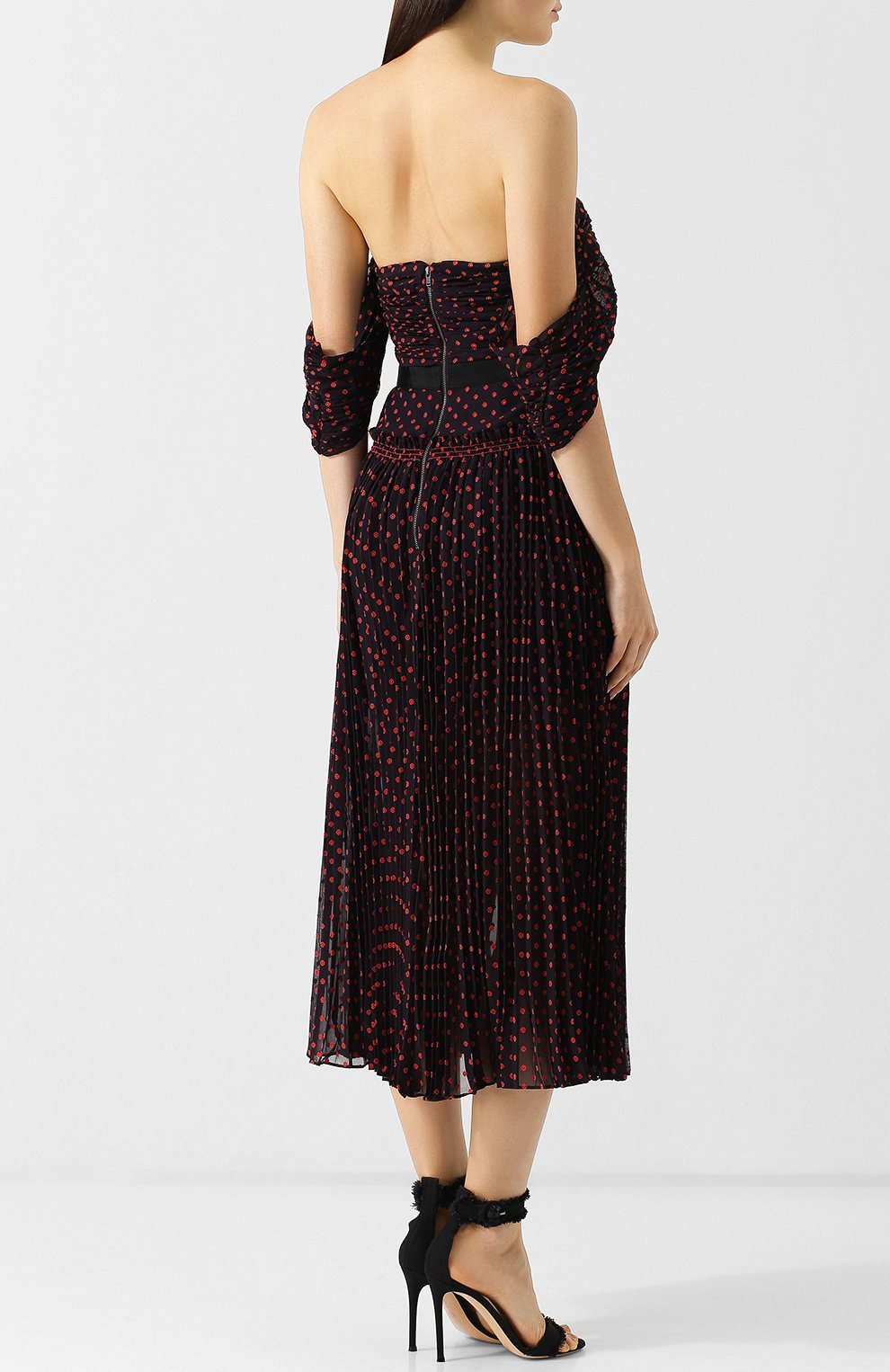 Приталенное платье-миди с принтом и открытыми плечами SELF-PORTRAIT, арт. SP18-061N, фото 4