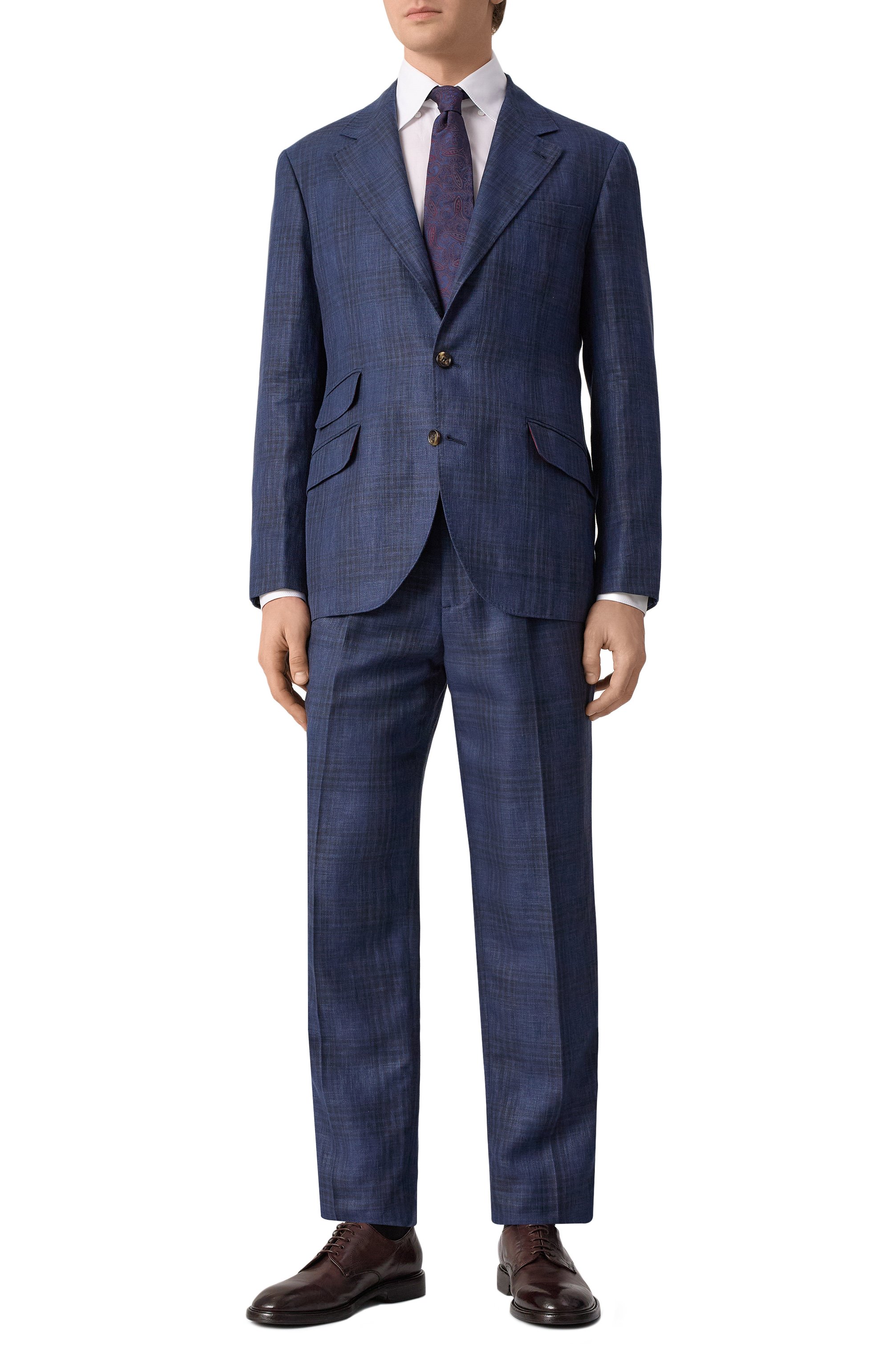 Костюм из шерсти и льна BRUNELLO CUCINELLI темно-синего цвета по цене 721500 руб., арт. MR486LDWH, фото 1 Костюм из шерсти и льна BRUNELLO CUCINELLI, арт. MR486LDWH, фото 1