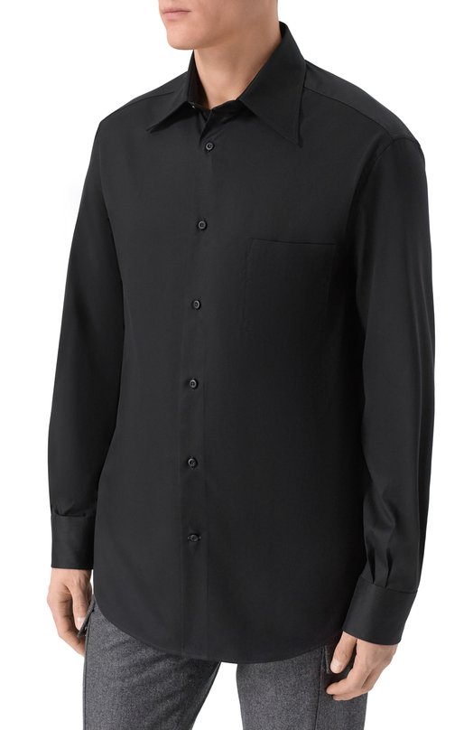 Хлопковая сорочка Brunello Cucinelli MW6040621 Чёрный  MW6040621 Фото 3