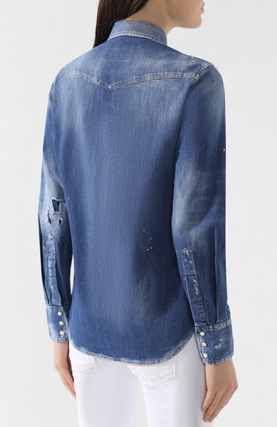 Джинсовая рубашка DSQUARED2 синего цвета по цене 44300 руб., арт. S75DL0623/S30341, фото 4 Джинсовая рубашка DSQUARED2, арт. S75DL0623/S30341, фото 4