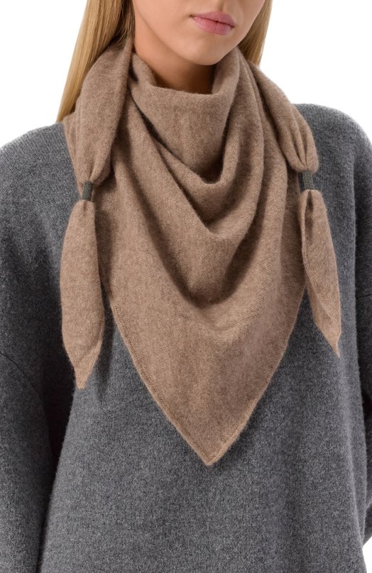 Кашемировый шарф Brunello Cucinelli MSCDFSW03P Бежевый  MSCDFSW03P Фото 2