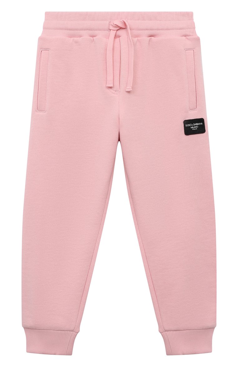 Детские хлопковые джоггеры DOLCE & GABBANA светло-розового цвета, арт. L5JPD7/G7M4V/2-6 | Фото 1 (Материал внешний: Хлопок; Нос: Не проставлено; Девочки Кросс-КТ: Джоггеры-одежда)