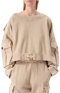 Женский хлопковый свитшот DSQUARED2 бежевого цвета, арт. S75GU0585/S25030 | Фото 3 (Длина (для топов): Стандартные; Рукава: Длинные; Материал внешний: Хлопок; Женское Кросс-КТ: Свитшот-одежда; Стили: Спорт-шик)