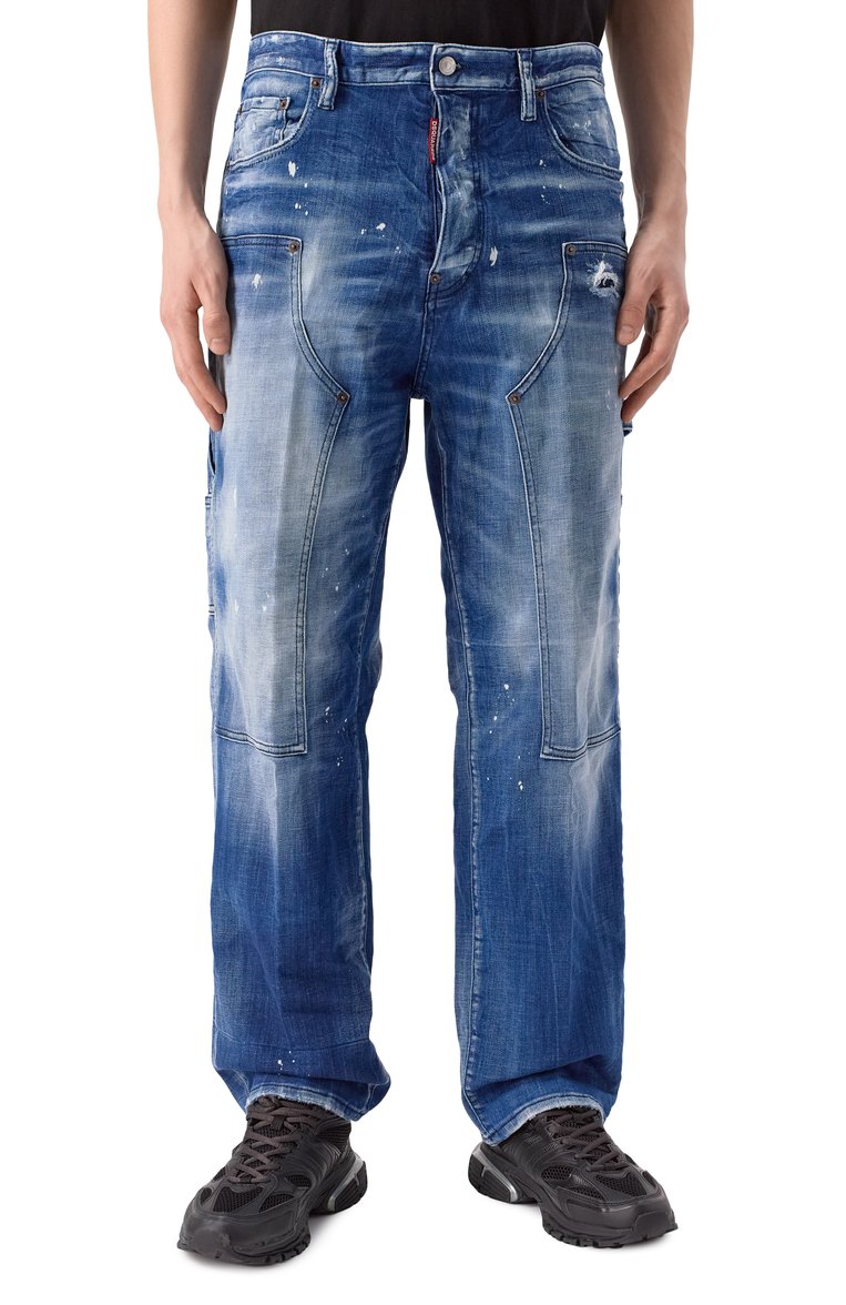 Мужские джинсы carpenter DSQUARED2 синего цвета, арт. S74LB1643/S30342 | Фото 3 (Материал внешний: Хлопок, Деним; Длина (брюки, джинсы): Стандартные; Кросс-КТ: Деним; Детали: Делаве, Потертости; Стили: Кэжуэл, Streetwear; Силуэт М (брюки): Широкие; Автоматизация ТО: Проставлено; Автоматизация состава: Проставлено)