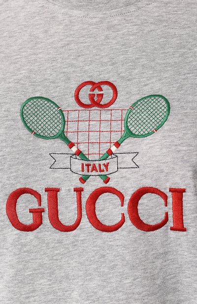 Хлопковая футболка GUCCI серого цвета по цене 37300 руб., арт. 580762/XJBHP, фото 5 Хлопковая футболка GUCCI, арт. 580762/XJBHP, фото 5