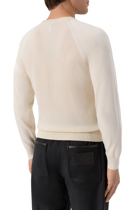 Джемпер из хлопка и шелка Canali C1119/MK02352 Кремовый  C1119/MK02352 Фото 4