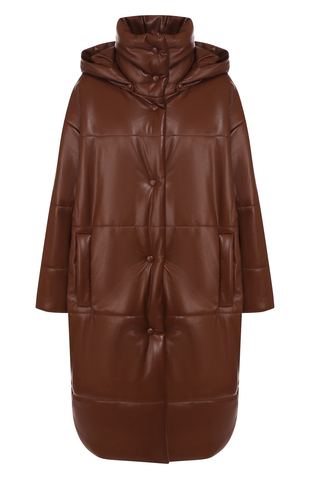 Пальто с капюшоном NANUSHKA коричневого цвета по цене 104500 руб., арт. ESKA_R00T BEER_VEGAN LEATHER, фото 1 Пальто с капюшоном NANUSHKA, арт. ESKA_R00T BEER_VEGAN LEATHER, фото 1