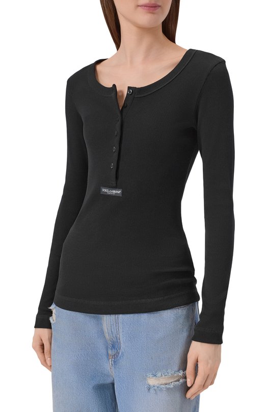Хлопковый лонгслив-хенли Dolce & Gabbana F8W44T/FU7AV Чёрный  F8W44T/FU7AV Фото 3