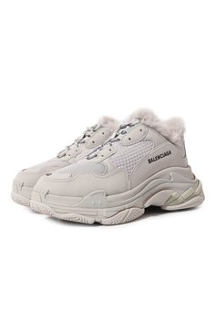 Женские комбинированные кроссовки triple s BALENCIAGA светло-серого цвета, арт. 668562W3CQ5 | Фото 1 (Материал внешний: Экокожа, Текстиль; Материал утеплителя: Экомех; Стили: Гранж, Кэжуэл; Материал сплава: Проставлено; Драгоценные камни: Проставлено)