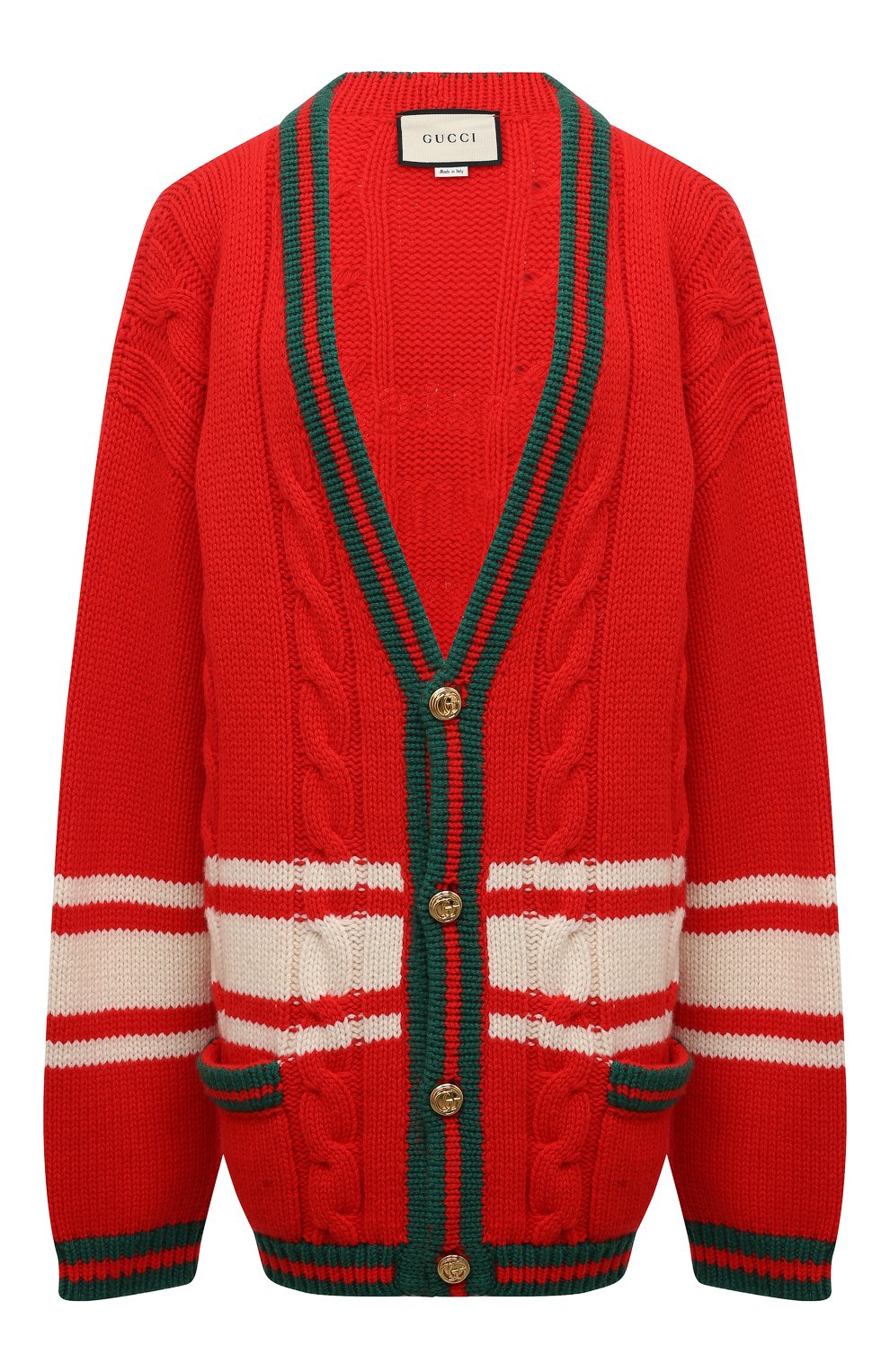 Шерстяной кардиган GUCCI красного цвета по цене 285120 руб., арт. 546079 XKAC1, фото 1 Шерстяной кардиган GUCCI, арт. 546079 XKAC1, фото 1