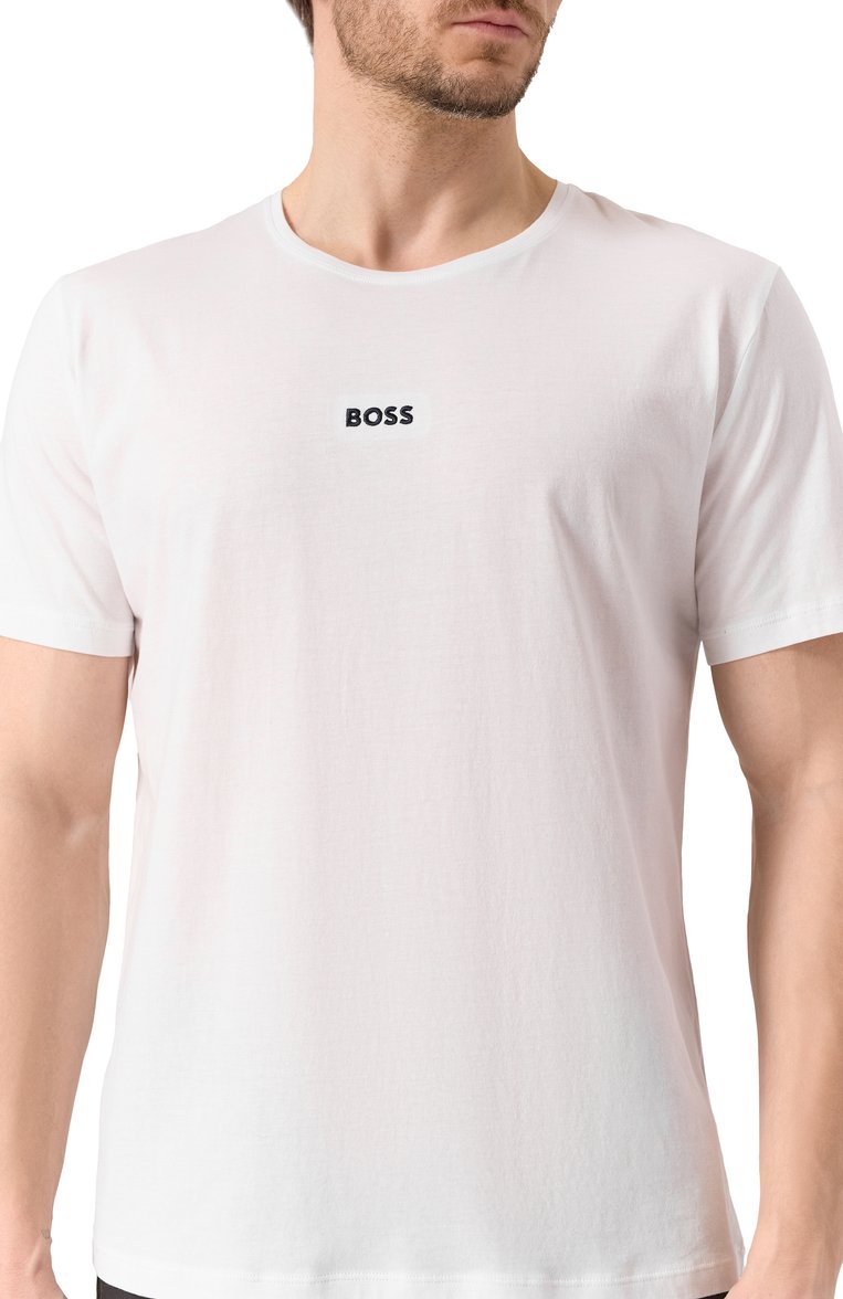 Мужская хлопковая футболка BOSS белого �цвета, арт. 50535802 | Фото 5 (Длина (для топов): Стандартные; Рукава: Короткие; Материал внешний: Хлопок; Кросс-КТ: домашняя одежда)