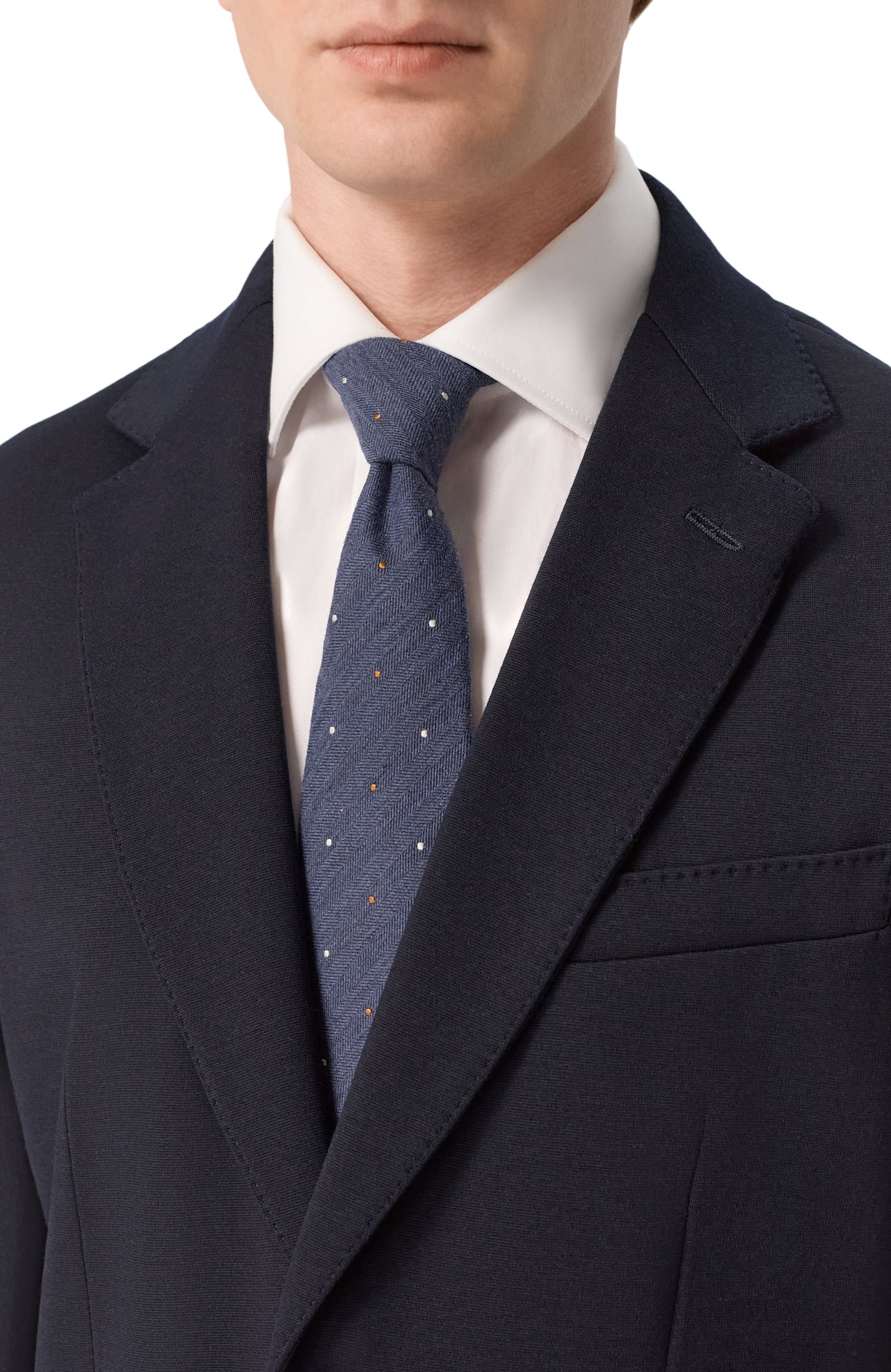 Галстук из шерсти и шелка CORNELIANI темно-синего цвета по цене 23600 руб., арт. 28U302/2A20326, фото 2 Галстук из шерсти и шелка CORNELIANI, арт. 28U302/2A20326, фото 2