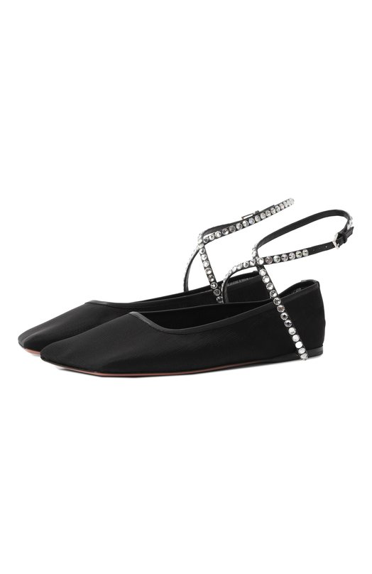 Комбинированные балетки с отделкой стразами Ane Amina Muaddi ANE MESH FLAT Чёрный ANE MESH FLAT