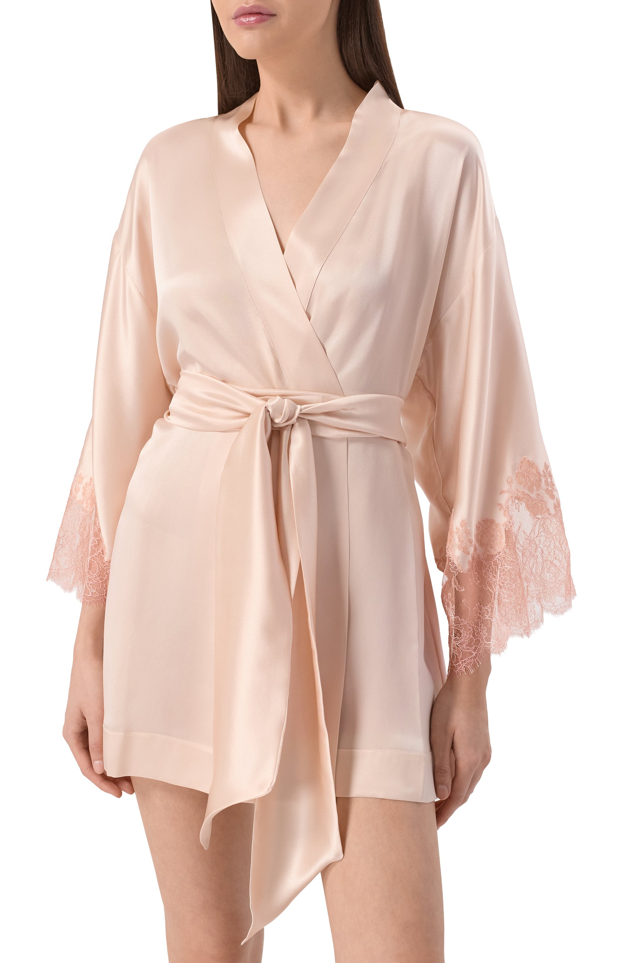 Шелковый халат CARINE GILSON розового цвета по цене 229100 руб., арт. EL0928DS, фото 3 Шелковый халат CARINE GILSON, арт. EL0928DS, фото 3