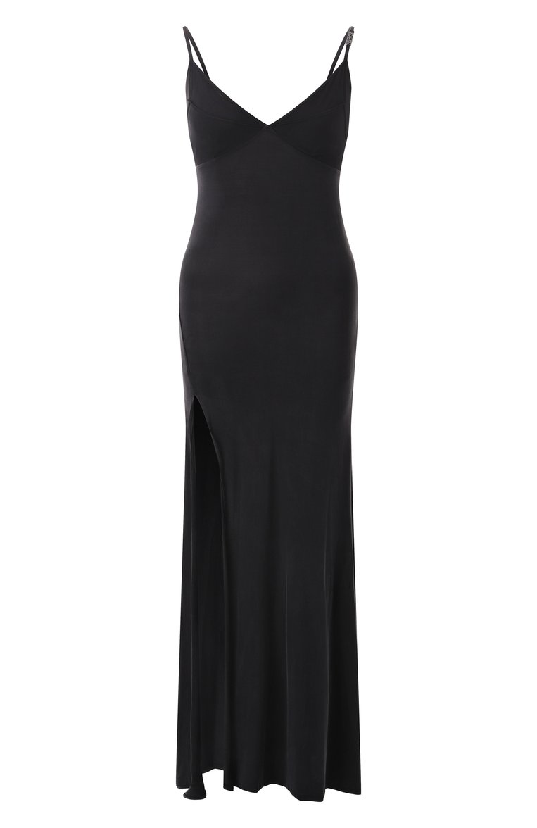 Женское платье VERSACE JEANS COUTURE черного цвета, арт. 78HA0900/J0190 | Фото 1 (Длина Ж (юбки, платья, шор�ты): Макси; Случай: Вечерний; Женское Кросс-КТ: Платье-одежда; Стили: Гламурный; Рукава: На бретелях; Материал внешний: Синтетический материал, Вискоза)