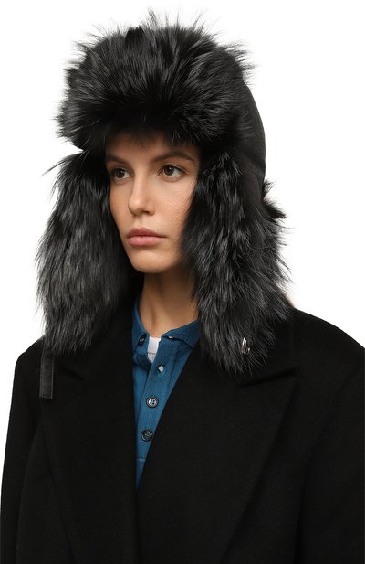 Шапка-ушанка с мехом песца YVES SALOMON темно-серого цвета по цене 82900 руб., арт. 23WAA030XXFLRD, фото 2 Шапка-ушанка с мехом песца YVES SALOMON, арт. 23WAA030XXFLRD, фото 2