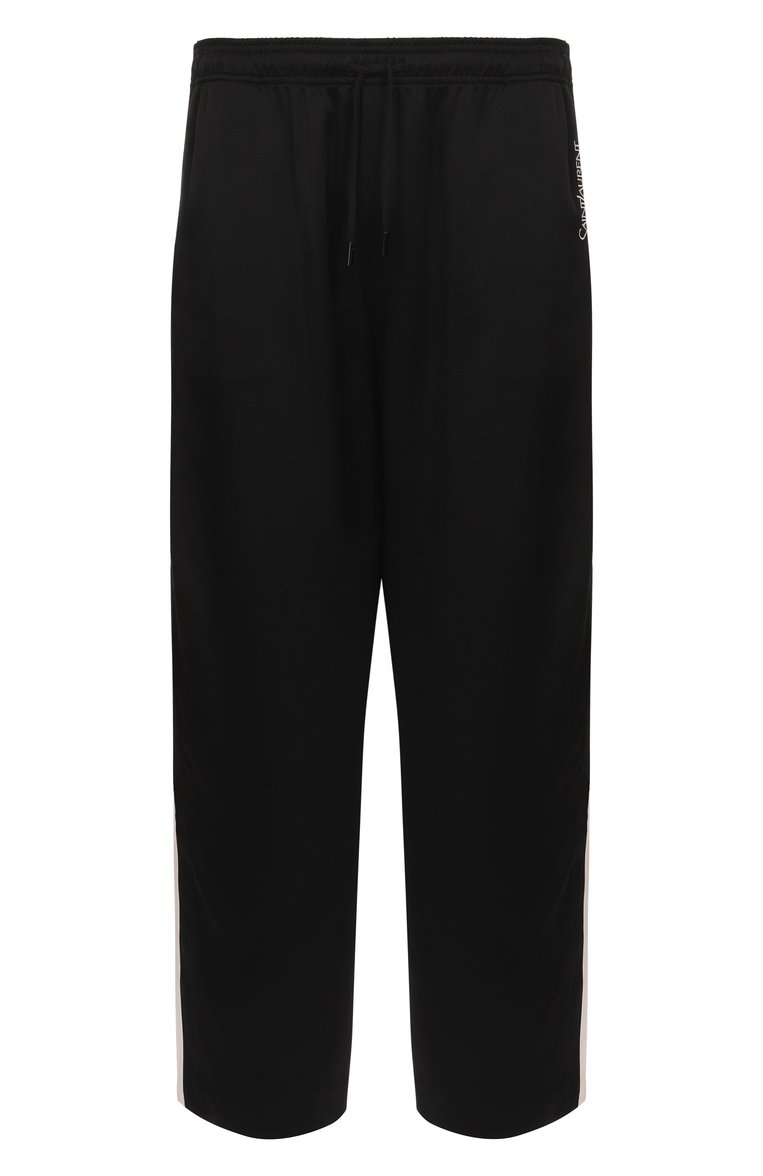 Мужские брюки SAINT LAURENT черного цвета, арт. 737560Y3G36 1000 | Фото 1 (Длина (брюки, джинсы): Стандартные; Материал внешний: Синтетический материал; Стили: Кэжуэл; Случай: Повседневный)