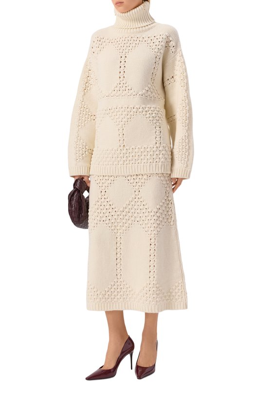 Свитер из шерсти и кашемира Elie Saab T0222NF25/CK011 Кремовый  T0222NF25/CK011 Фото 2