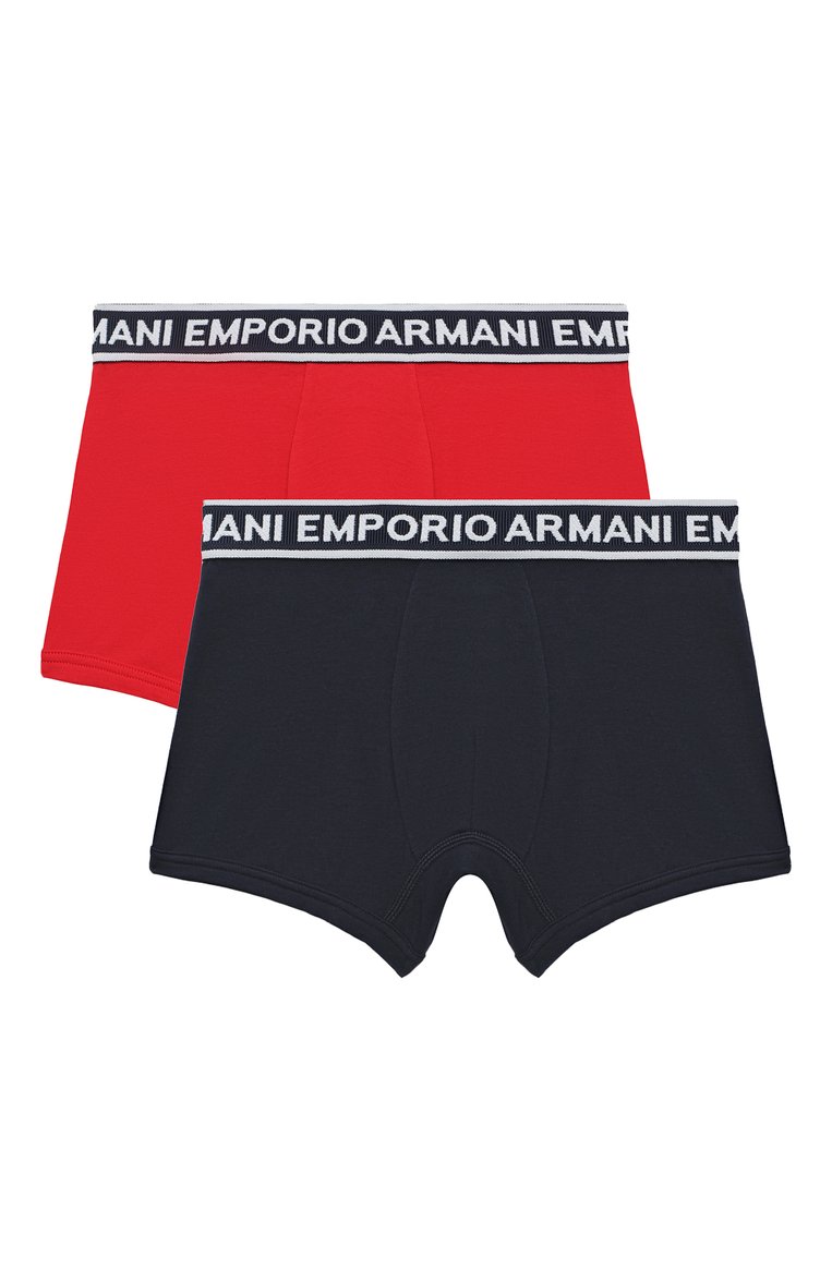 Детские комплект из двух боксеров EMPORIO ARMANI разноцветного цвета, арт. 406501/3R650 | Фото 1 (Рукава: Короткие; Материал внешний: Хлопок; Драгоценные камни: Проставлено; Материал сплава: Проставлено)