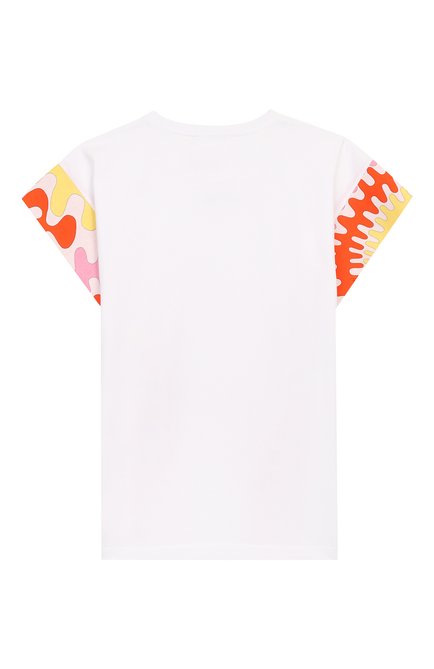 Детская хлопковая футболка EMILIO PUCCI белого цвета, а�рт. 9M8022/MX170/10-14 | Фото 2 (Материал внешний: Хлопок; Рукава: Короткие; Девочки Кросс-КТ: футболка-одежда; Ростовка одежда: 10 - 11 лет | 140 - 146см, 12 лет | 152 см, 13 - 15 лет | 158 см)