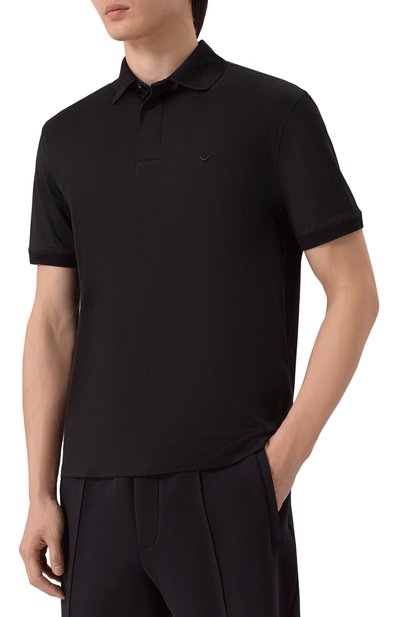 Поло из лиоцелла и хлопка EMPORIO ARMANI черного цвета по цене 18750 руб., арт. EM004588/AF10017, фото 3 Поло из лиоцелла и хлопка EMPORIO ARMANI, арт. EM004588/AF10017, фото 3