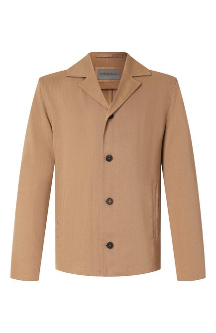 Мужская куртка-рубашка изо льна и шерсти CORNELIANI бежевого цвета, арт. 25LI20-2518468 | Фото 1 (Длина (верхняя одежда): Короткие; Драгоценные камни: Проставлено; Материал сплава: Проставлено; Материал внешний: Шерсть, Лен; Рукава: Длинные)