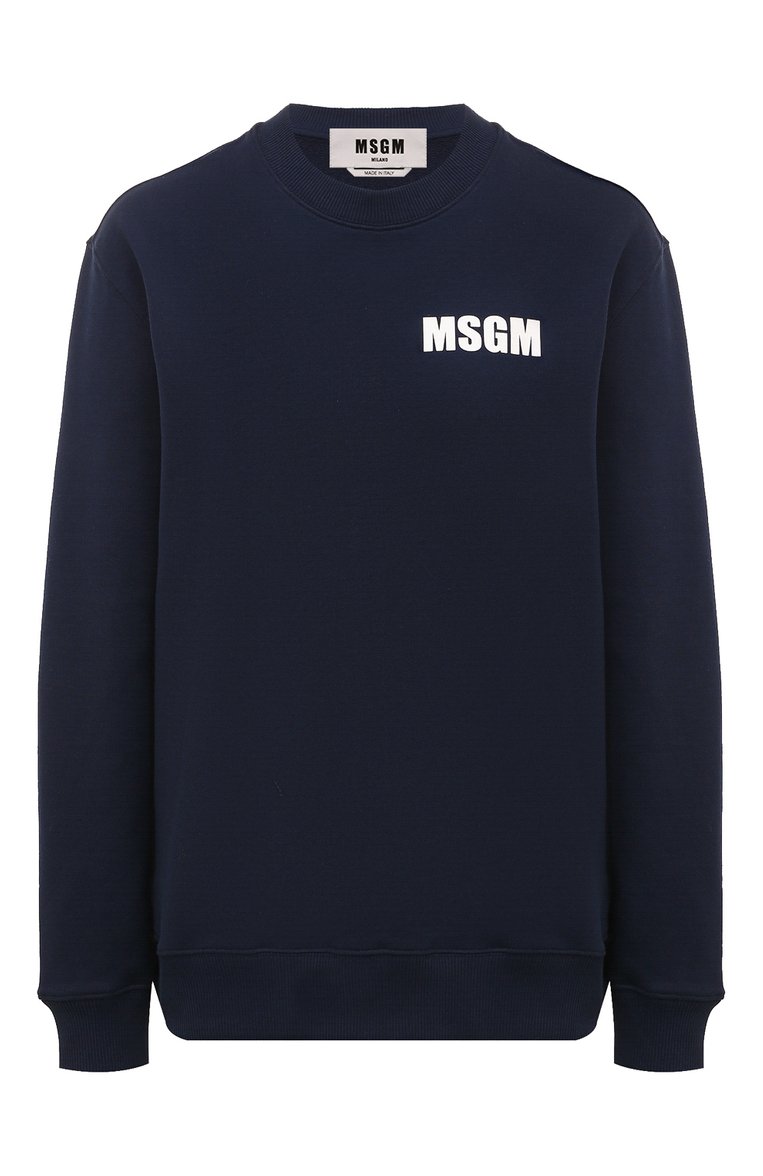Женский хлопковый свитшот MSGM синего цвета, арт. 3641MDM95/247000 | Фото 1 (Рукава: Длинные; Материал сплава: Проставлено; Длина (для топов): Стандартные; Материал внешний: Хлопок; Драгоценные камни: Проставлено; Женское Кросс-КТ: Свитшот-одежда; Стили: Спорт-шик)