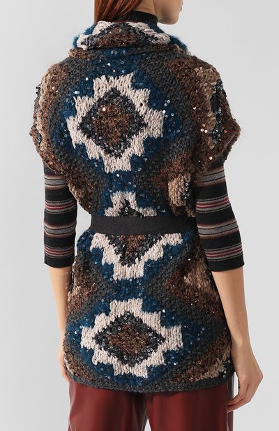 Вязаной кардиган с поясом и пайетками BRUNELLO CUCINELLI, арт. M9Z611036, фото 4