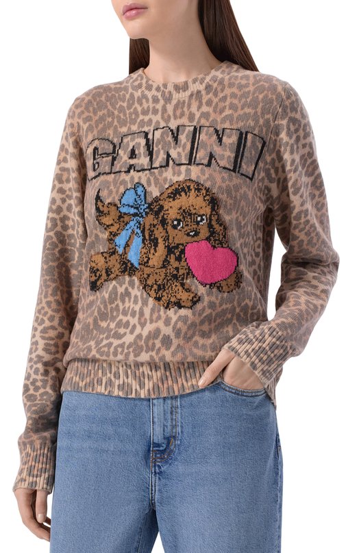 Шерстяной свитер Ganni A1070147 Леопардовый  A1070147 Фото 3