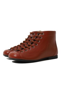 Детские кожаные ботинки GUCCI коричневого цвета, арт. 603872 C9D10 | Фото 1 (Нос: Не проставлено; Материал внешний: Натуральная кожа; Автоматизация состава: Проставлено)