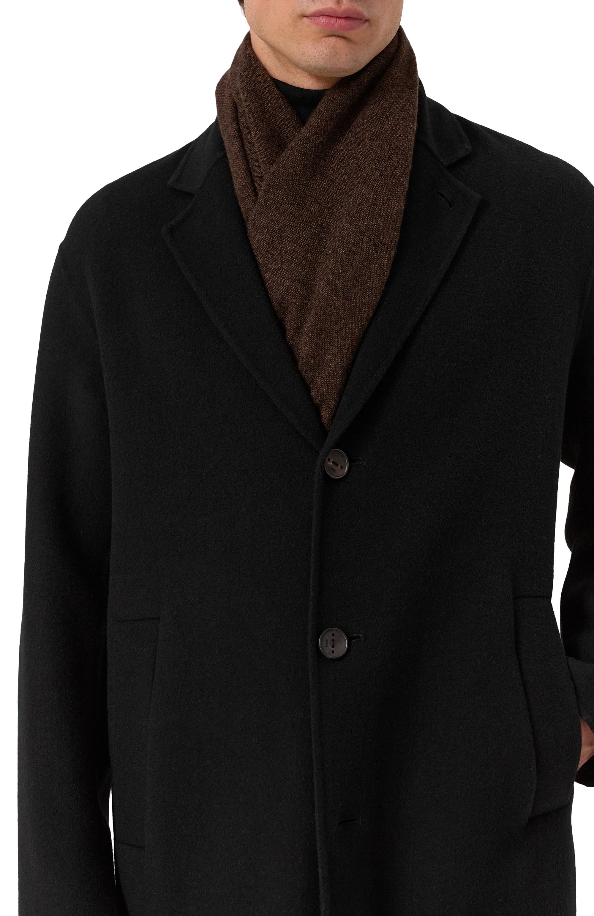 Кашемировый шарф KITON темно-коричневого цвета по цене 76700 руб., арт. USCIACK0255H12, фото 2 Кашемировый шарф KITON, арт. USCIACK0255H12, фото 2