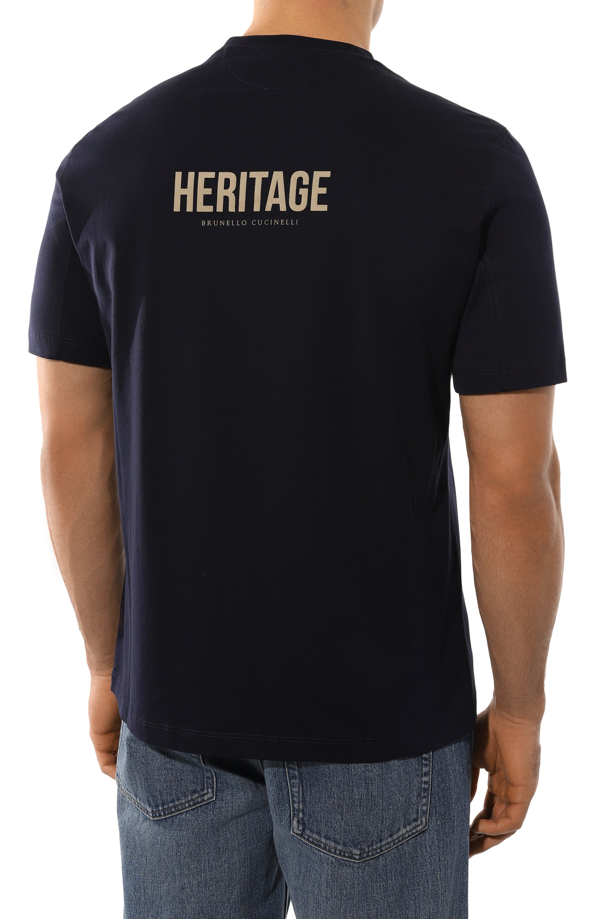 Хлопковая футболка BRUNELLO CUCINELLI темно-синего цвета по цене 54050 руб., арт. M0B137445G, фото 4 Хлопковая футболка BRUNELLO CUCINELLI, арт. M0B137445G, фото 4
