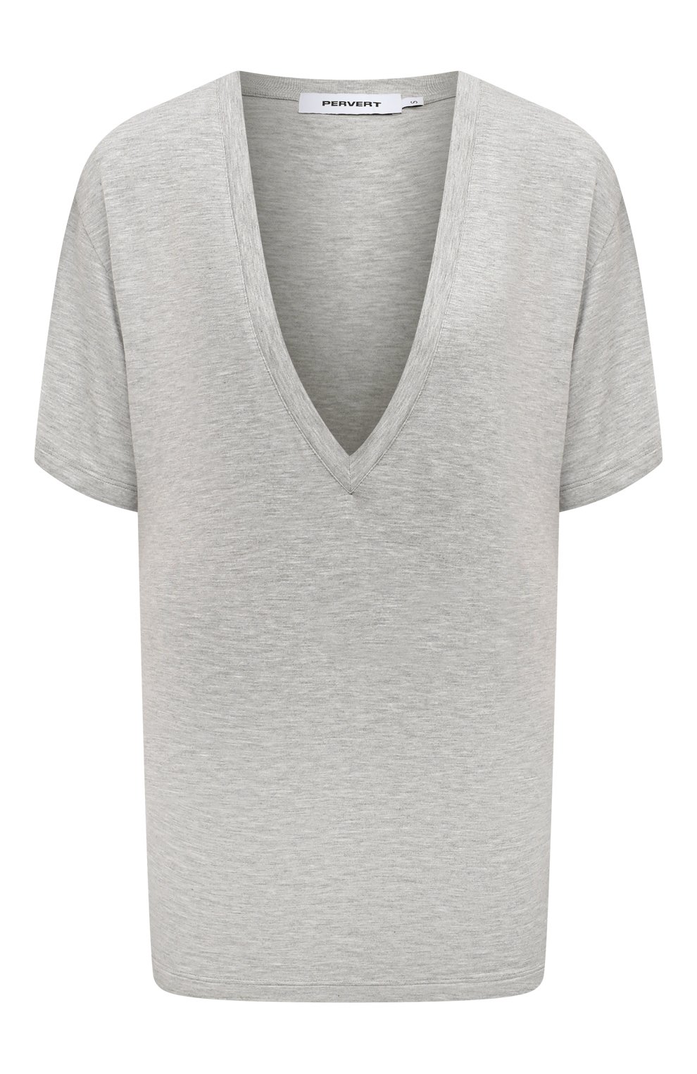 Футболка из вискозы PERVERT серого цвета по цене 25000 руб., арт. PE23/TO04/62-31, фото 1 Футболка из вискозы PERVERT, арт. PE23/TO04/62-31, фото 1
