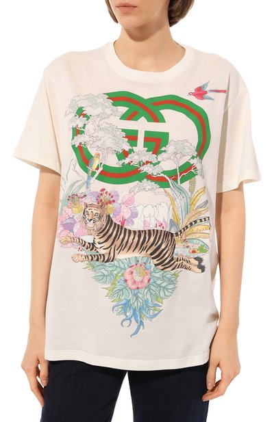 Хлопковая футболка GUCCI белого цвета по цене 64800 руб., арт. 615044 XJD4G, фото 3 Хлопковая футболка GUCCI, арт. 615044 XJD4G, фото 3
