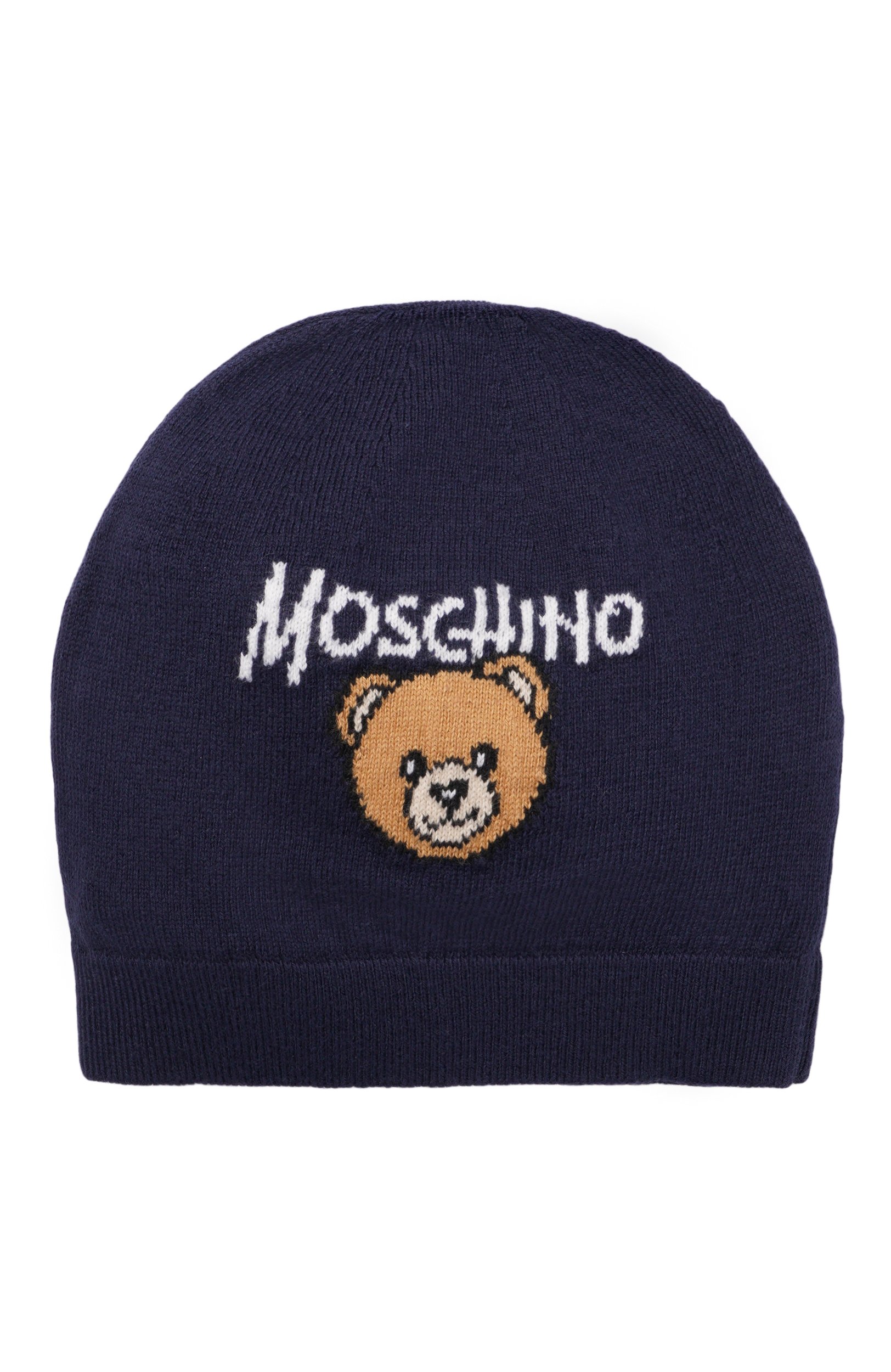 Шапка из хлопка и шерсти MOSCHINO темно-синего цвета по цене 9580 руб., арт. MMX05K/LHE43, фото 1 Шапка из хлопка и шерсти MOSCHINO, арт. MMX05K/LHE43, фото 1