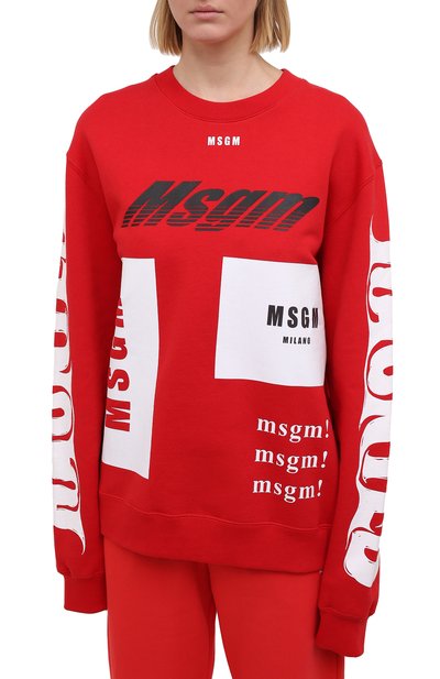 Хлопковый свитшот MSGM красного цвета по цене 15200 руб., арт. 2940MM186 207599/CG, фото 3 Хлопковый свитшот MSGM, арт. 2940MM186 207599/CG, фото 3