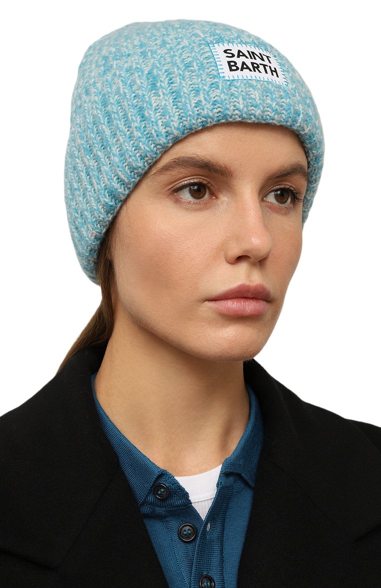 Женская шерстяная шапка MC2 SAINT BARTH голубого цвета, арт. STBW/WENGEN W/00476E | Фото 2 (Материал: Текстиль, Шерсть; Материал сплава: Проставлено; Нос: Не проставлено)