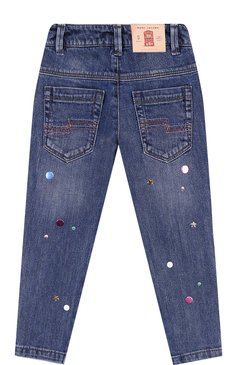 Детские джинсы с металлизированной отделкой MARC JACOBS (THE) синего цвета, арт. W14189/6A-12A | Фото 2 (Материал внешний: Хлопок; Статус проверки: Проверено; Кросс-КТ: джинсы; Детали: Потертости, Декор; Материал сплава: Проставлено, Проверено; Нос: Не проставлено; Ростовка одежда: 9 �лет | 134 см, 12 лет | 152 см, 5 лет | 110 см, 7 лет | 122 см)