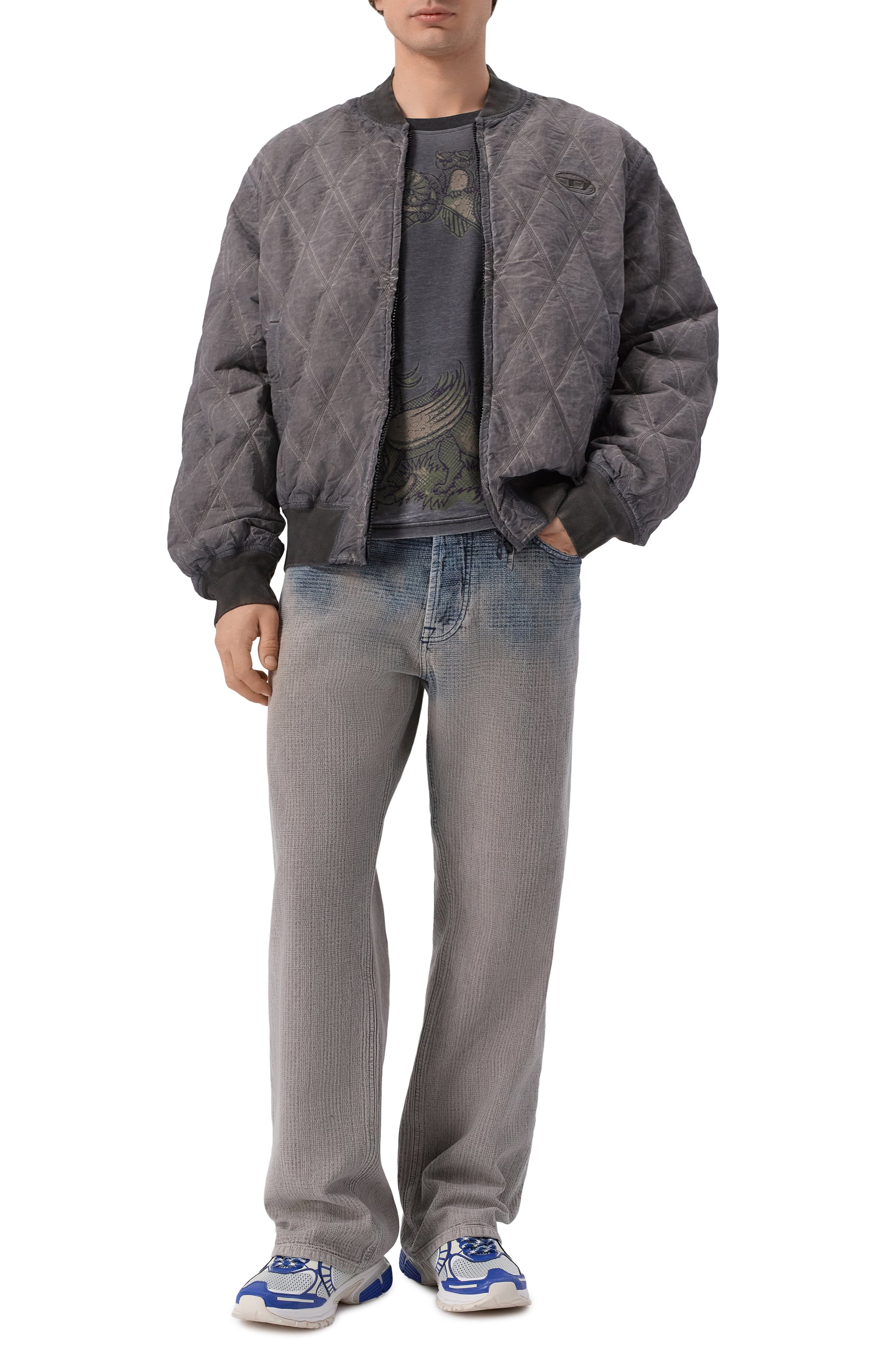 Бомбер DIESEL серого цвета по цене 48800 руб., арт. A21419/0IQAX, фото 2 Бомбер DIESEL, арт. A21419/0IQAX, фото 2