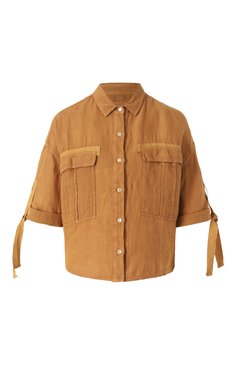 Женская льняная рубашка 120% LINO коричневого цвета, арт. 32ALIW19S5/0000115 | Фото 1 (Материал внешний: Лен; Длина (для топов): Стандартные; Женское Кросс-КТ: Рубашка-одежда; Принт: Без принта; Стили: Кэжуэл; Рукава: Короткие)