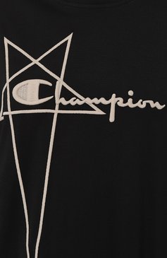 Женская хлопковая футболка rick owens x champion RICK OWENS черного цвета, арт. CW02C9229/CHJEG | Фото 5 (Принт: С принтом; Длина (для топов): Удлиненные; Материал сплава: Проставлено; Матер�иал внешний: Хлопок; Женское Кросс-КТ: Футболка-одежда; Драгоценные камни: Проставлено; Рукава: 3/4; Стили: Кэжуэл)